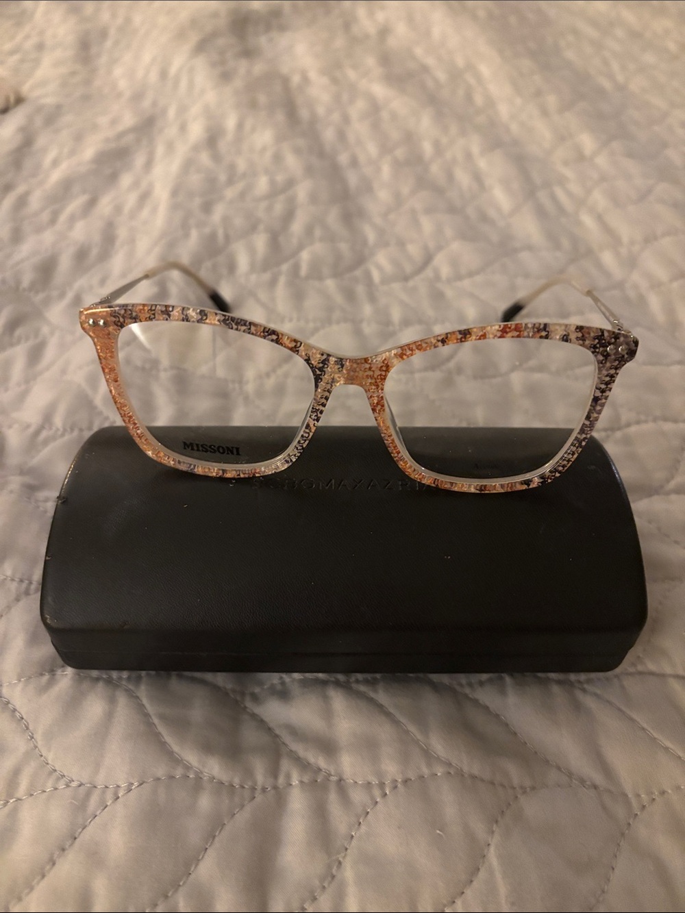 Missoni Women's Cat-Eye Glasses in Orange, Brown and Cream Pattern, No Case